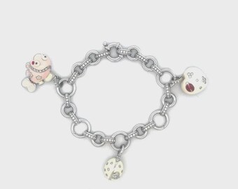 Aaron Basha Diamond Gold Bracelet Enamel 18k White 3 Dangle Charms