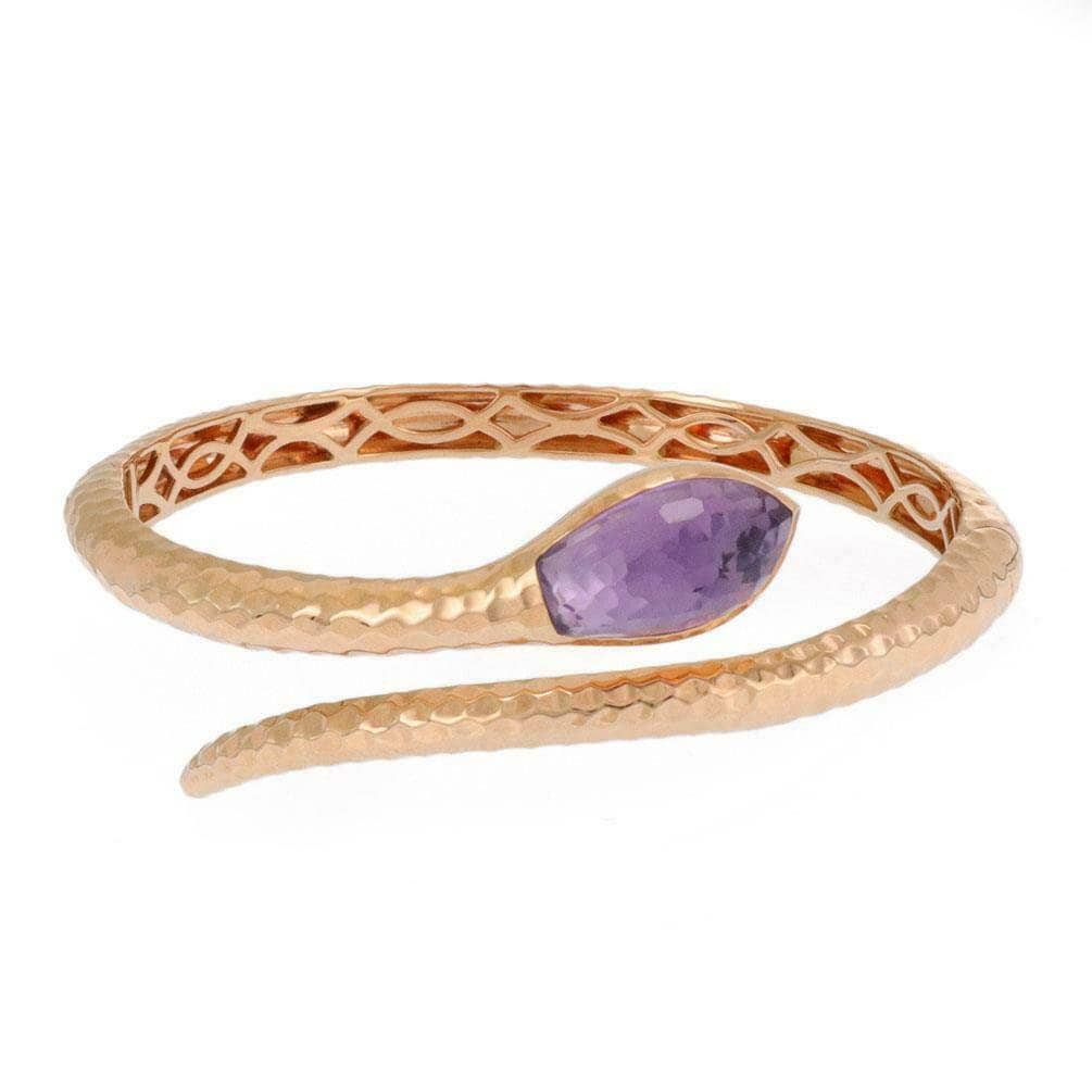 Roberto Coin Amethyst Hammered 18k Rose Gold Snake Bypass Bracelet