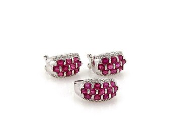 210 - Estate 6.60ct Ruby & Diamond 18k White Gold Earrings Ring Set