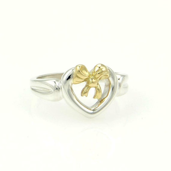Tiffany & Co. ハート リング 1991年製 57807 - Tiffany & Co. 1991 Sterling 18k Yellow Gold Heart Bow Ring