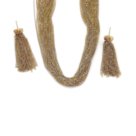 14k Two Tone Multi Strand Chain Necklace & Danglin