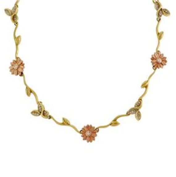 Estate Diamond 18k 14k Yellow & Rose Gold Floral … - image 1