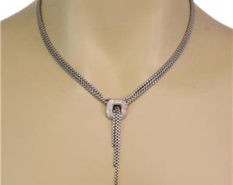 David Yurman Lariat Necklace Diamond 925 Silver Square Pendant Chain