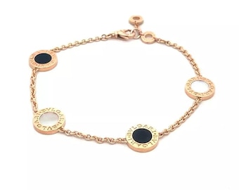 Bulgari Rose Gold 4 Disc Bracelet 18k Engraved Bezel Chain