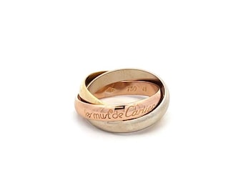 Cartier Trinity 18k Tricolor Gold 3mm Rolling Band Ring Size 49 US 4.75