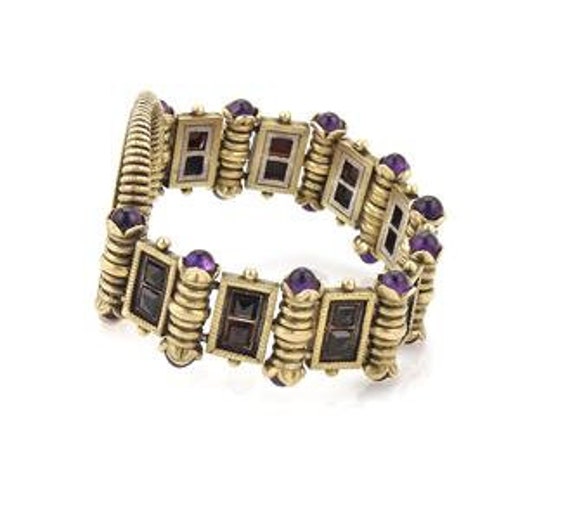 Victorian Amethyst Black Jets 18k Gold Oval Inlai… - image 3