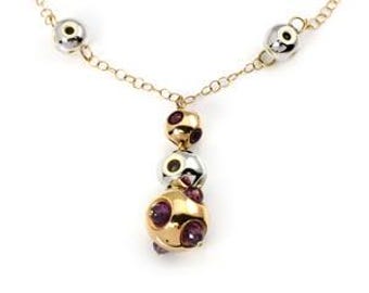 18k Tricolor Gold Amethyst & Enamel Graduated Ball Pendant Chain