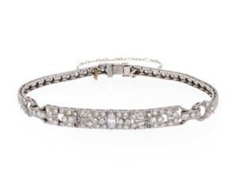 Art Deco Bracelet Diamond Platinum Floral Milgrain Link Design