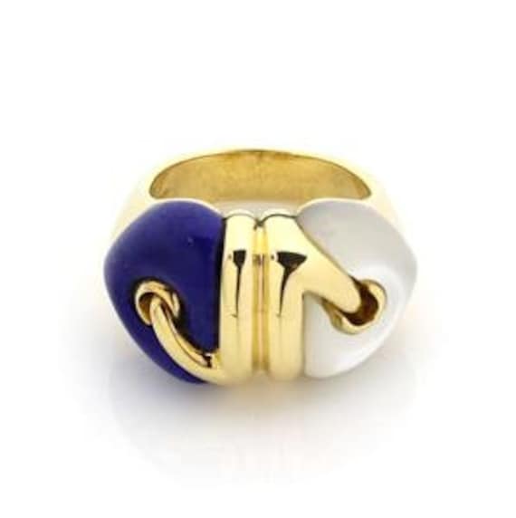 Bulgari Lapis Mother of Pearl 18k Yellow Gold Double Heart Ring
