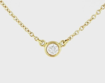 Tiffany & Co. Diamond Necklace By The Yard 18k Yellow Gold Solitaire Pendant