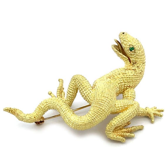 Kurt Wayne Lizard Brooch 18k Yellow Gold Gemstone… - image 1
