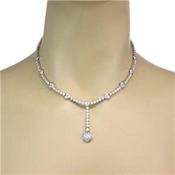 Diamond 18k Gold Necklace Lariat White Gold Heart… - image 2