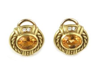Judith Ripka Earrings Diamond Citrine 18k Yellow Gold Oval Clip On