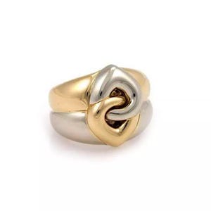 Bulgari Ring 18k Two Tone Gold Interlocking Heart Stack Band