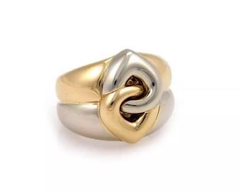 Bulgari Ring 18k Two Tone Gold Interlocking Heart Stack Band