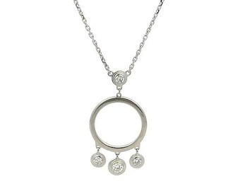 Cartier Diamond 18k White Gold Drop Charms Circle Pendant Necklace Paper