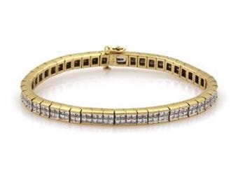 18k Yellow Gold 7 Carats Invisible Set Diamond Cube Link Tennis Bracelet