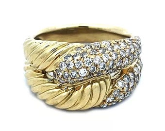 David Yurman Diamond Gold Ring 18k Yellow Cable Interlaced Design
