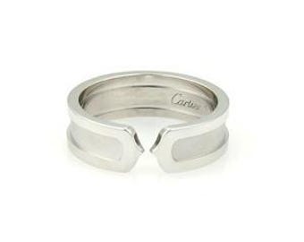 Cartier 18k WGold 6.5mm Wide Double C Cuff Band Ring Size 53-US 6.5 w/Cert