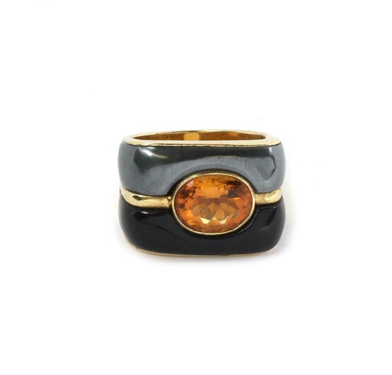 2026 - Ming's Citrine & Onyx 18k Yellow Gold Hematite 15.5mm Wide Ring