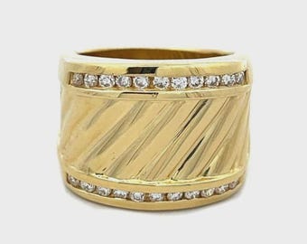 David Yurman Cigar Ring Diamond 18k Yellow Gold Cable Band Size 5.5