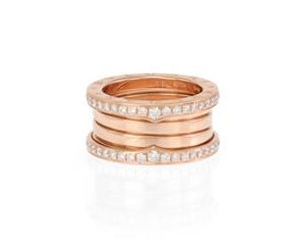 Bulgari B. Zero1 Wide Ring 1.5ct Diamond 18k Rose Gold 12mm Band Size 53