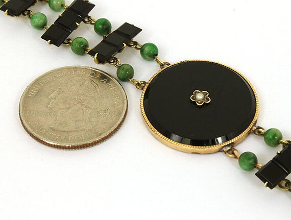 Victorian 14k Yellow Gold Black Onyx & Green Jade… - image 4