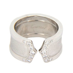 Cartier Double C Diamond 18k White Gold 10mm Wide Band Ring Size 51-US 5.5
