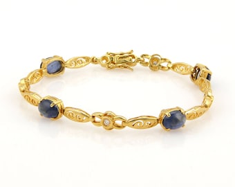 Estate 18K - 20K Yellow Gold Diamond & Sapphire Cobochon Bracelet