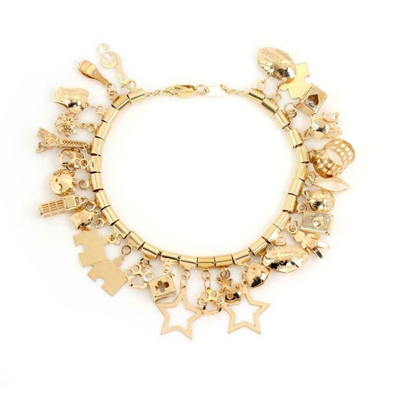 Assorted Multi charms 14k Yellow Gold Chain Bracelet Etsy