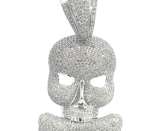 Diamond Skull Pendant Gold 14k White 5.87ct Fully Loaded Bone