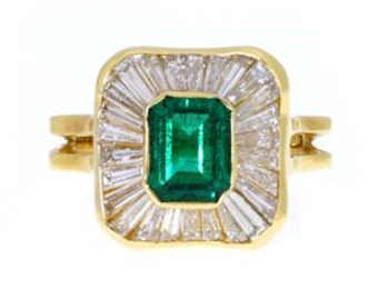 18k Yellow Gold 2.94ct Diamond & Emerald Cocktail Ring Size - 6.5