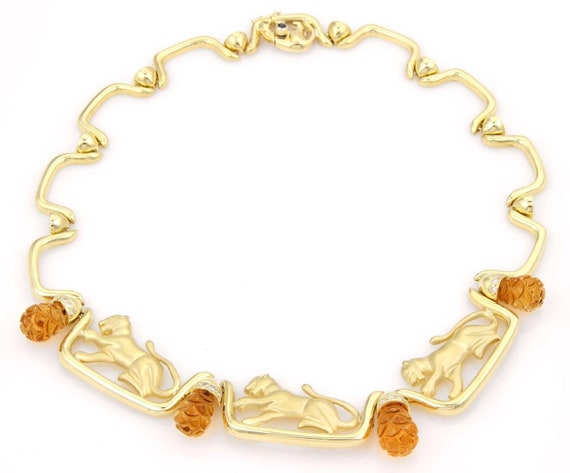 Estate 18kt Yellow Gold Diamond & Citrine Leopard… - image 3