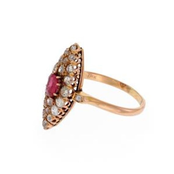 Victorian Diamond Ruby 18k Rose Gold Marquise Cocktai… - Gem