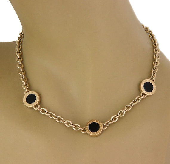 Bvlgari Onyx 18k Yellow Gold Triple Circle Motifs Oval Chain