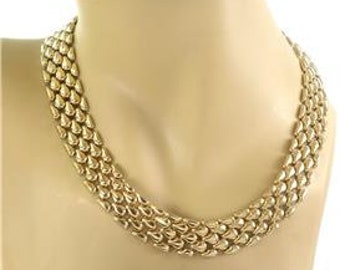 Italian Sapphire 14k Yellow Gold Wide Fancy Link Collar Necklace