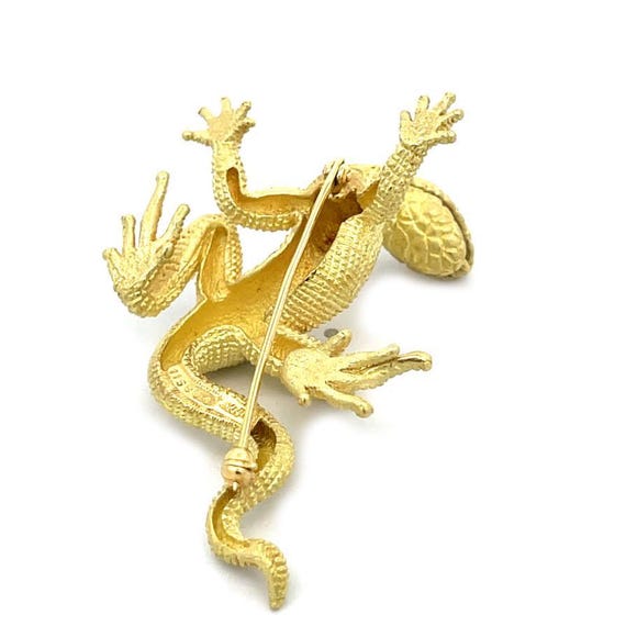 Kurt Wayne Lizard Brooch 18k Yellow Gold Gemstone… - image 4