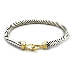 David Yurman Hook Bracelet 14k Yellow Gold 925 Silver Cable Bangle