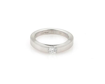 Cartier Solitaire Diamond 18k White Gold Band Ring Size 48-US 4.5