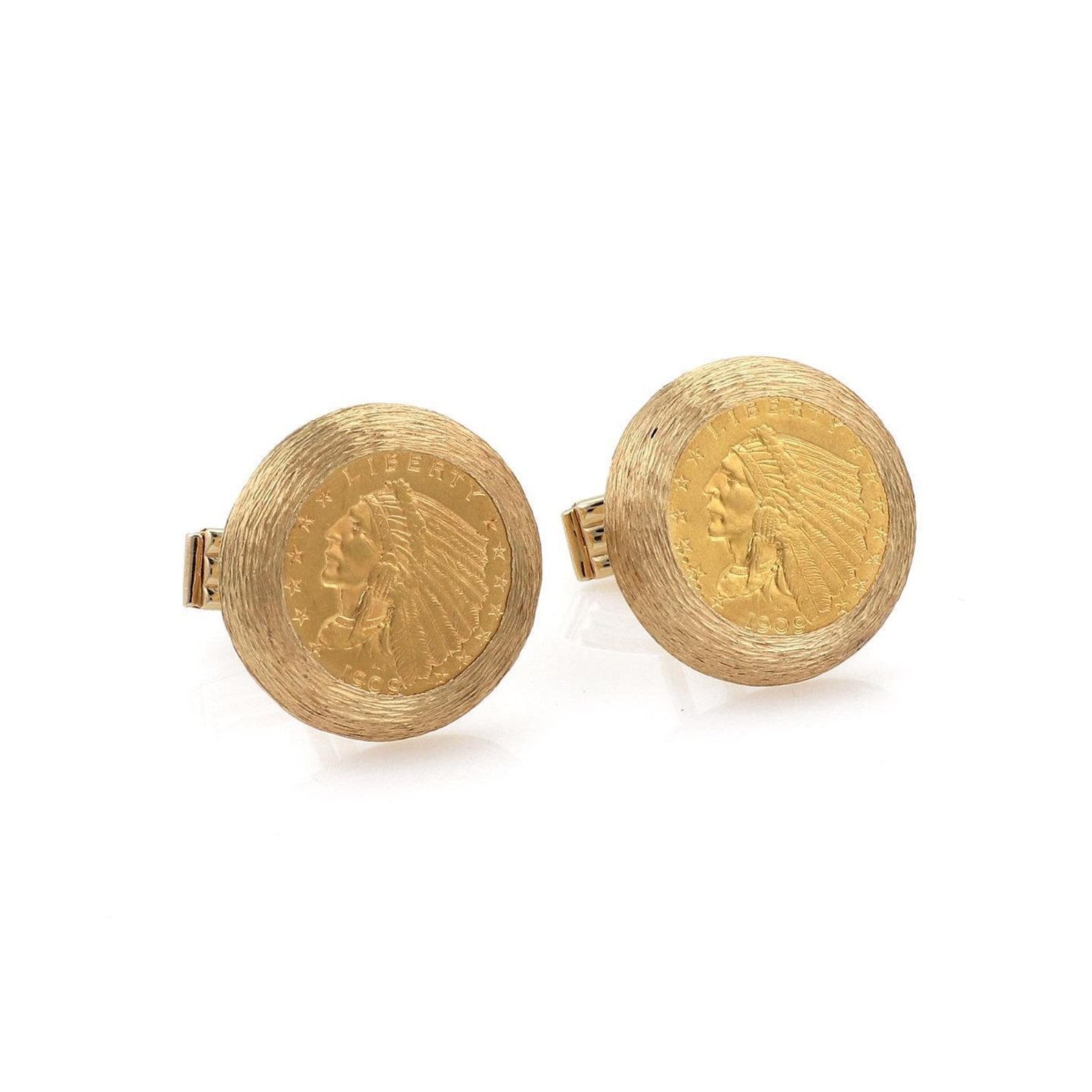 Estate 22k Gold US Indian Head Coin 14k Yellow Gold Round Stud ...