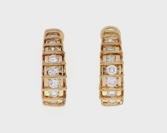 14k Yellow Gold 2.00ct Diamond Curved Hoop Huggie Earrings