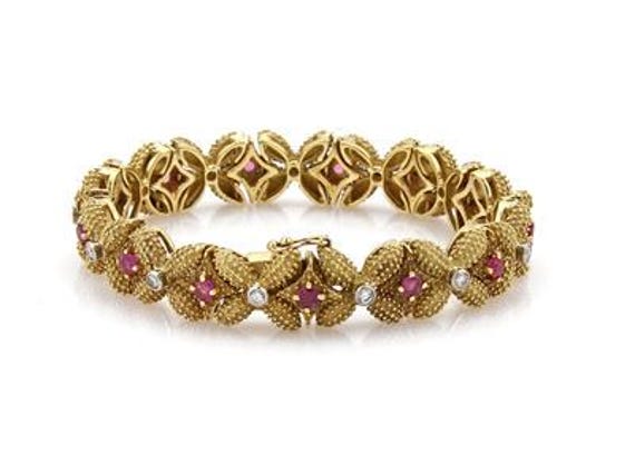 La Triomphe Diamond & Ruby 18k Yellow Gold Beaded… - image 2
