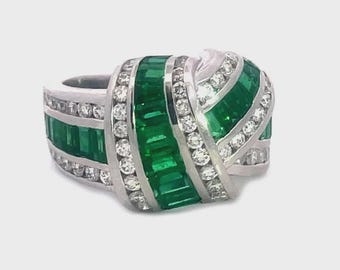 Charles Krypell Emerald Gold Ring Diamond 18k White Knot Style