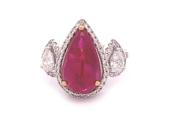 Stunning GIA 4.80ct Ruby Diamond 18k Two Tone Gold Cocktail Ring Size 7