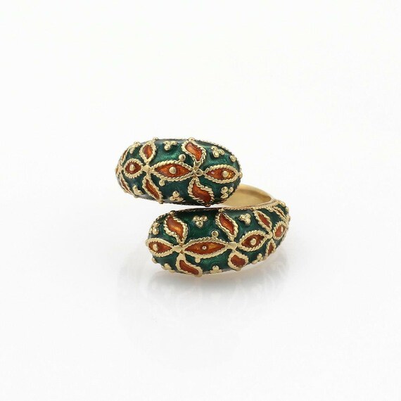 637 - Classic 18kt Yellow Gold Red & Green Enamel
