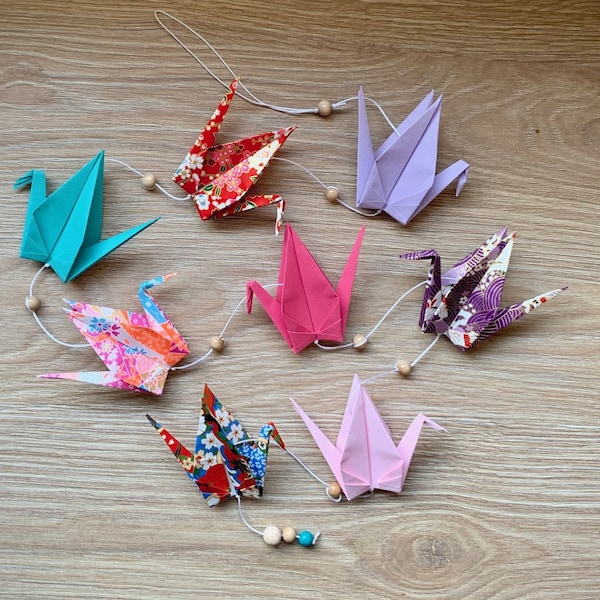 Guirlande grue origami couleurs vives en papier washi