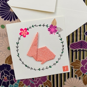 Carte carte double lapin origami orangé