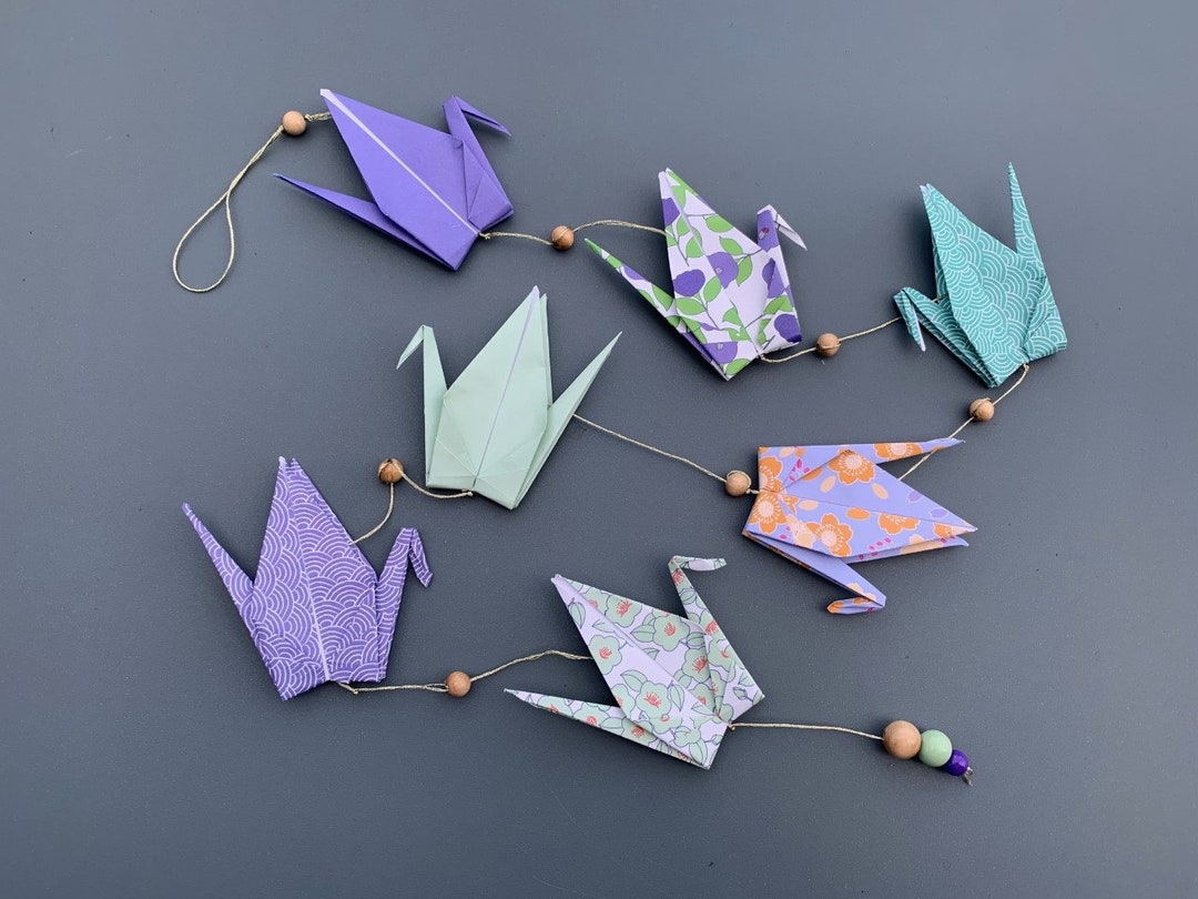 Green And Purple Origami Crane Garland Etsy