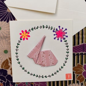 Karte Dual-Karte Kaninchen Origami alte Rosa
