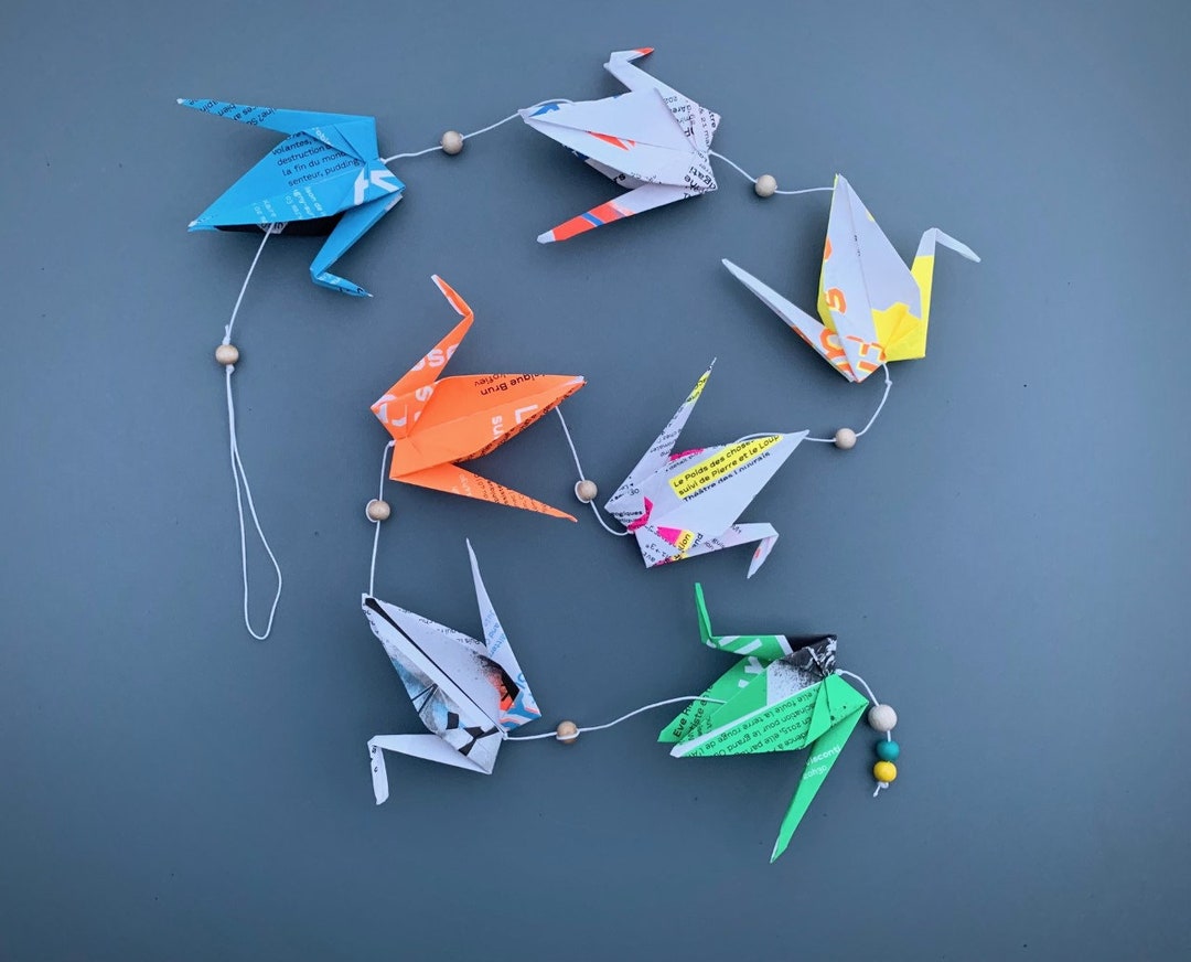 Garland Origami Cranes Recycled Paper Etsy